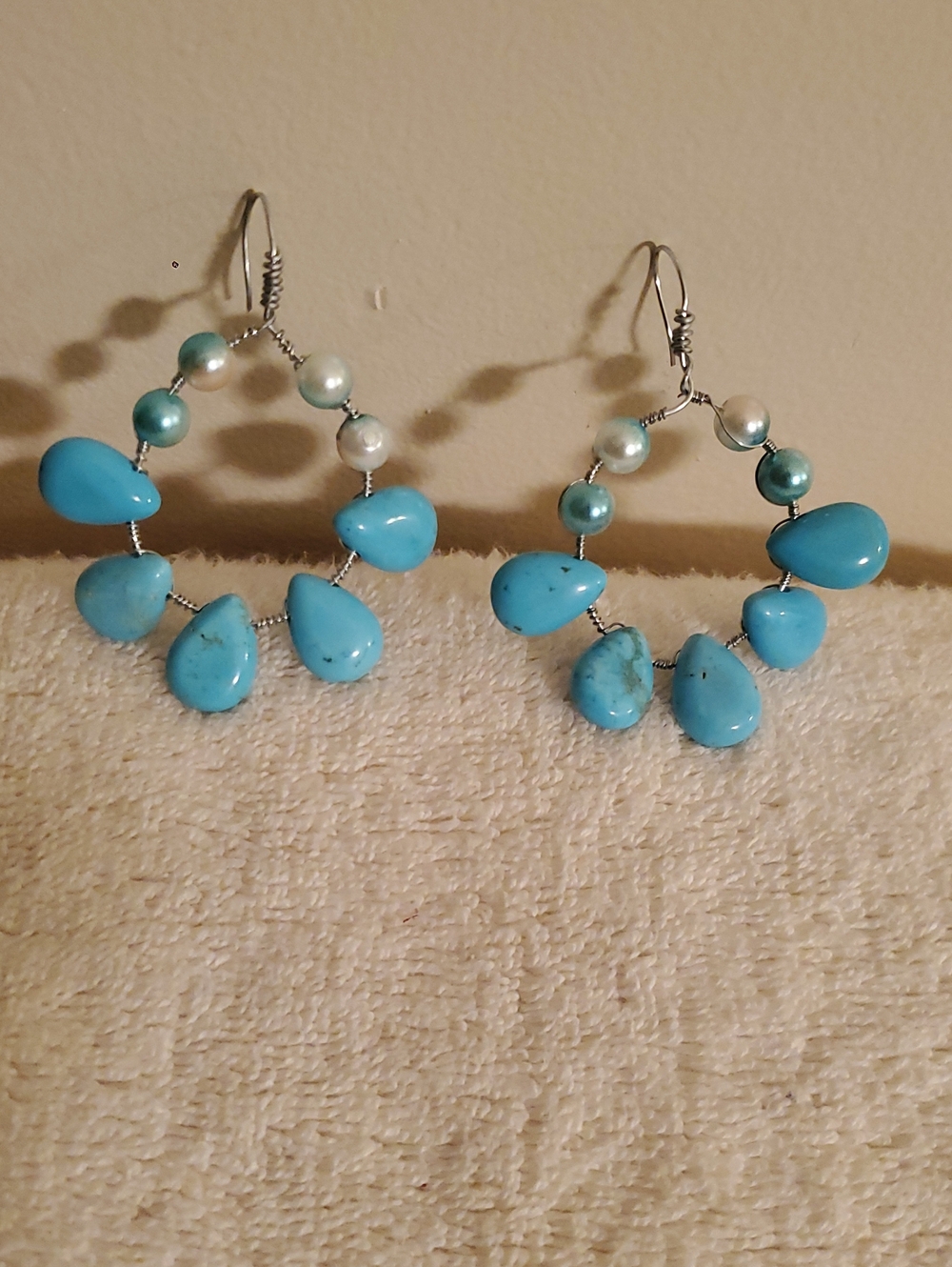 Handcrafted Turquoise Teardrop Hoop Earrings - Blue Beaded Women's Jewelry